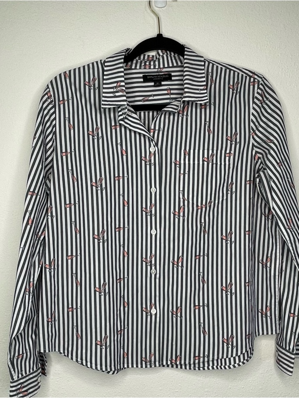 Banana Republic Shirt Women's Large Striped Quinn Boy Fit Champagne Glasses